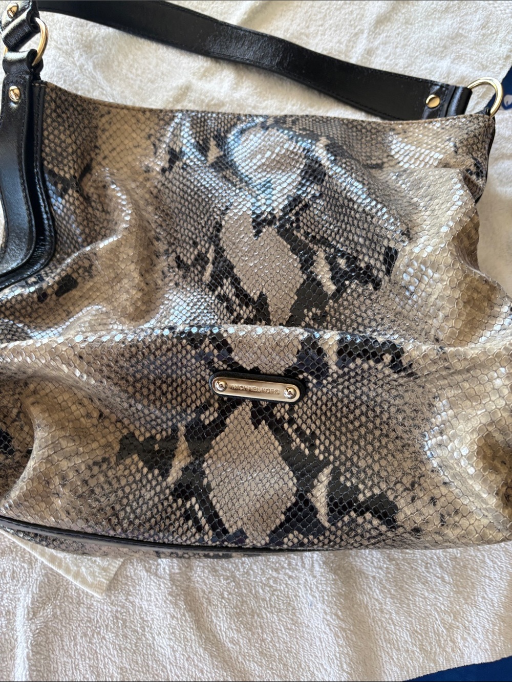 Michael Kors Beige and Black Snake-Print Shoulder Bag